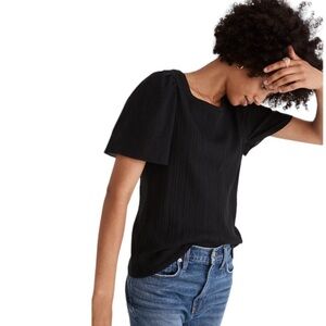 Madewell Stylish Black short Flutter-Sleeve Weavemix Ribbed versatile Top